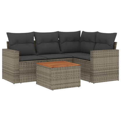 Set Divano da Giardino 5 pz con Cuscini Grigio in Polyrattan - homemem39