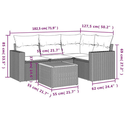 Set Divano da Giardino 5 pz con Cuscini Grigio in Polyrattan - homemem39