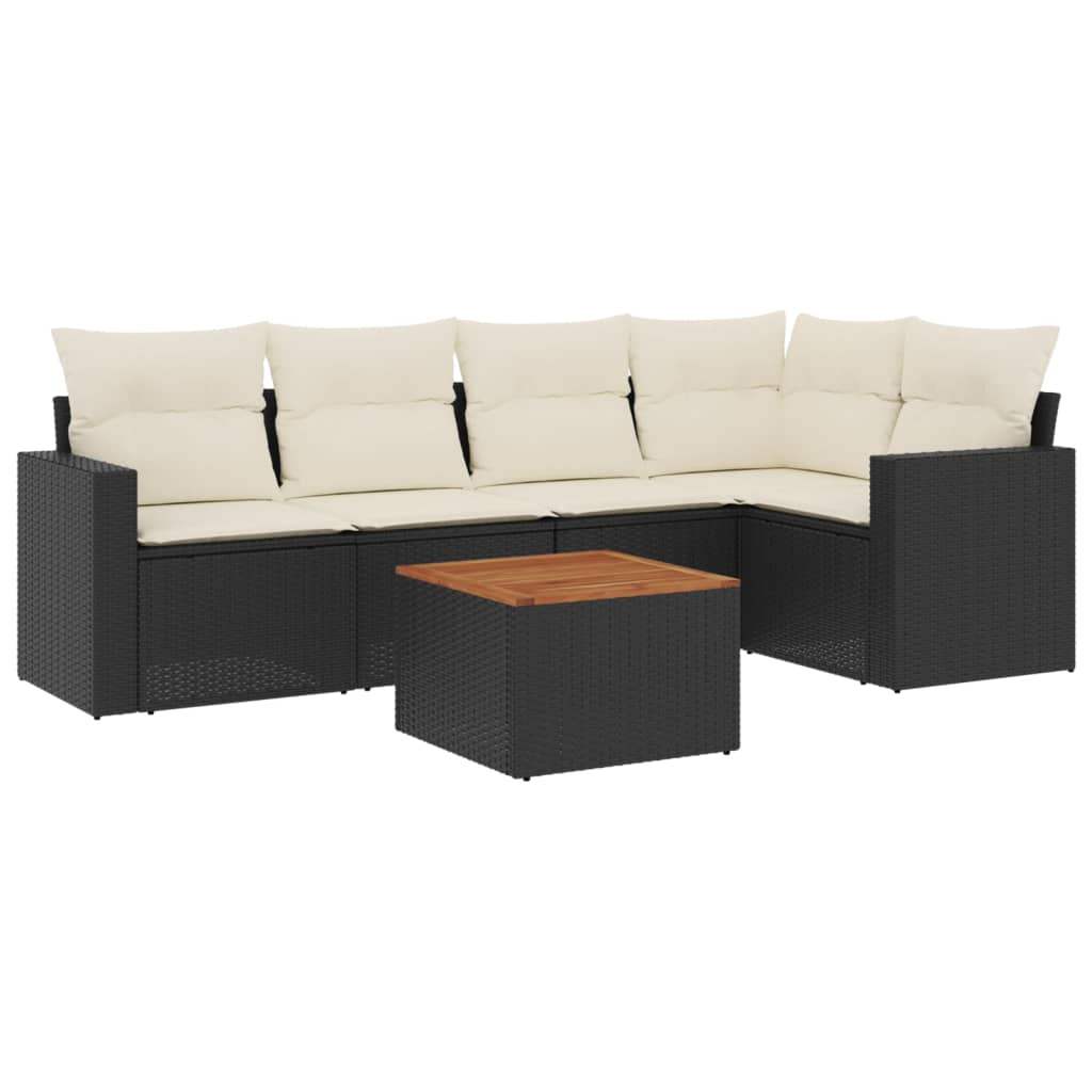 Set Divano da Giardino 6 pz con Cuscini Nero in Polyrattan - homemem39