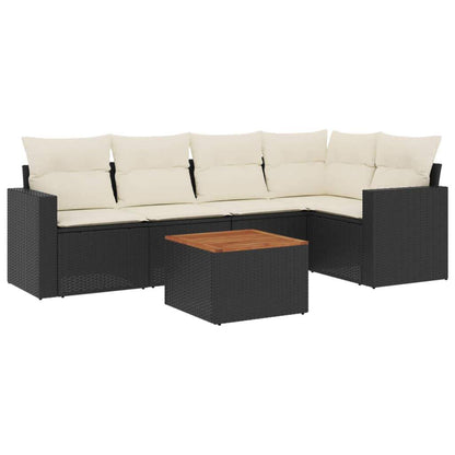 Set Divano da Giardino 6 pz con Cuscini Nero in Polyrattan - homemem39