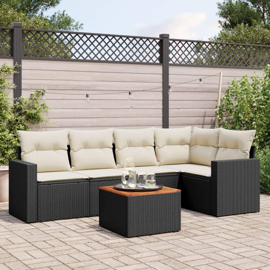 Set Divano da Giardino 6 pz con Cuscini Nero in Polyrattan - homemem39