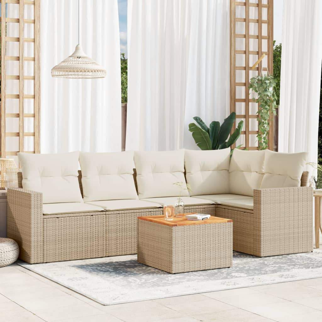 Set Divano da Giardino 6 pz con Cuscini Beige in Polyrattan - homemem39