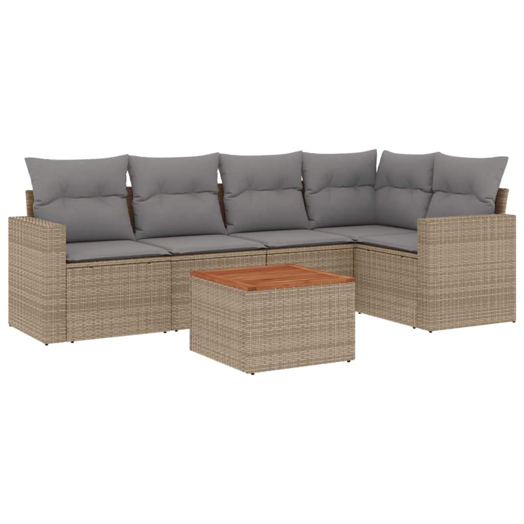 Set Divano da Giardino 6 pz con Cuscini Beige in Polyrattan - homemem39