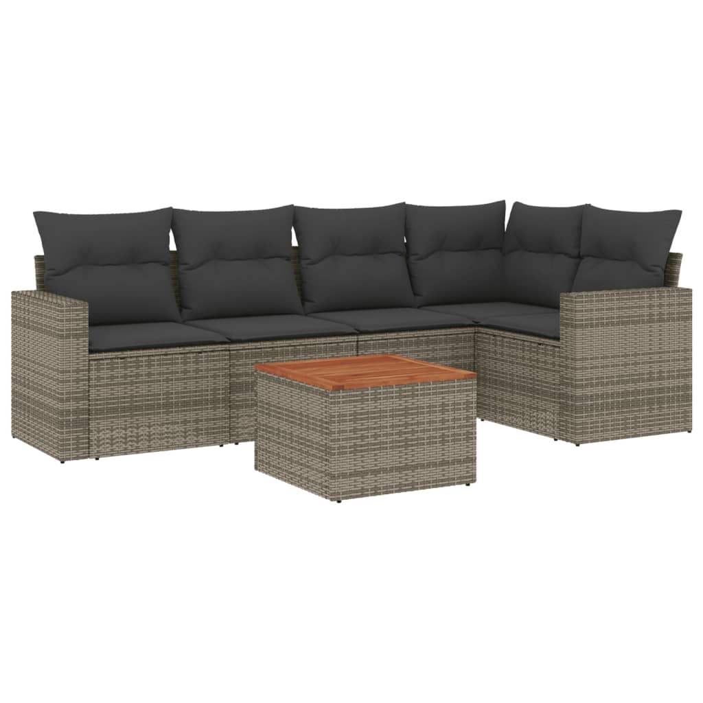 Set Divano da Giardino 6 pz con Cuscini Grigio in Polyrattan - homemem39