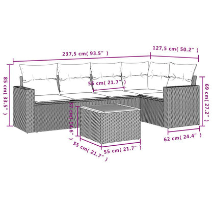 Set Divano da Giardino 6 pz con Cuscini Grigio in Polyrattan - homemem39