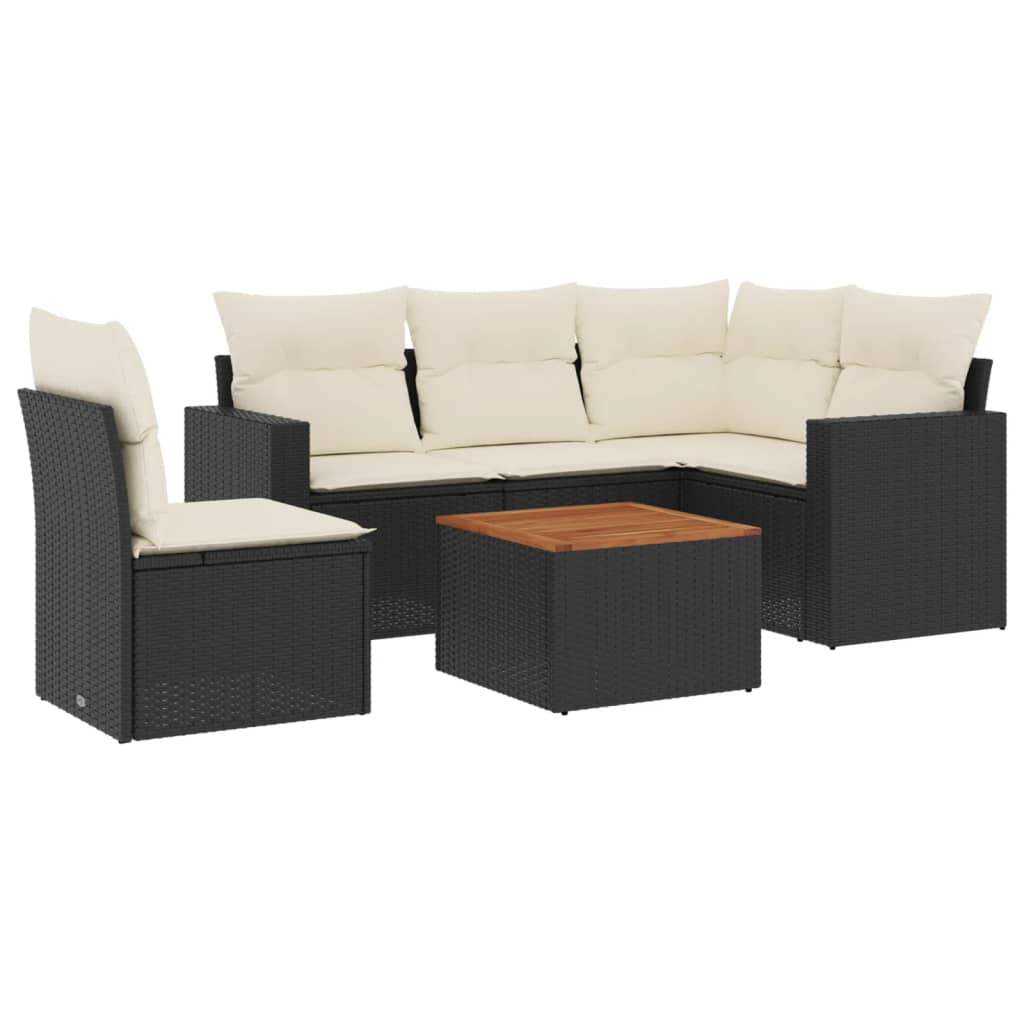 Set Divano da Giardino 6 pz con Cuscini Nero in Polyrattan - homemem39
