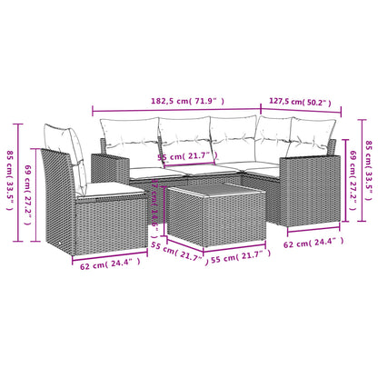Set Divano da Giardino 6 pz con Cuscini Nero in Polyrattan