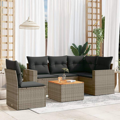 Set Divano da Giardino 6 pz con Cuscini Grigio in Polyrattan - homemem39