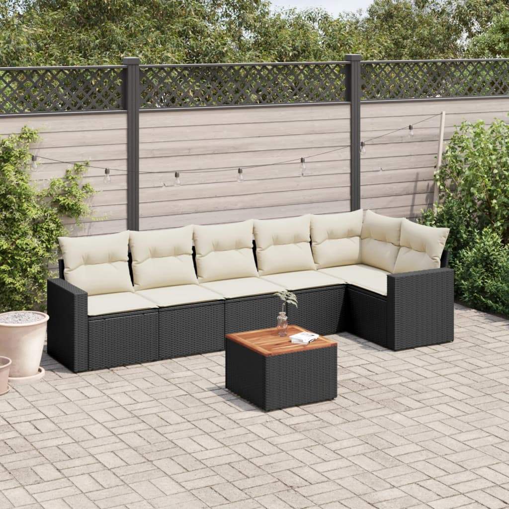 Set Divani da Giardino con Cuscini 7pz Nero Polyrattan - homemem39
