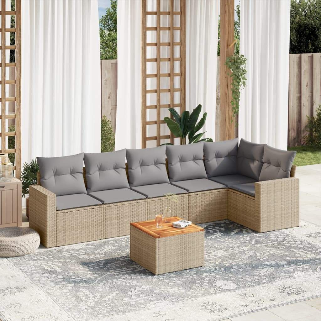 Set Divani da Giardino 7 pz con Cuscini Beige in Polyrattan - homemem39