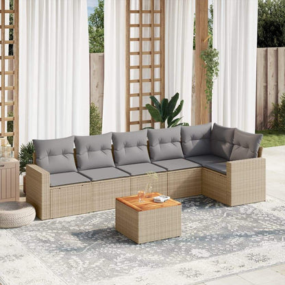Set Divani da Giardino 7 pz con Cuscini Beige in Polyrattan - homemem39