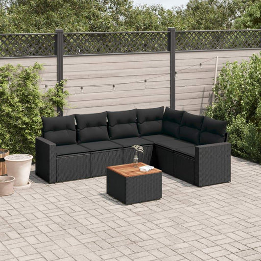 Set Divani da Giardino con Cuscini 7pz Nero Polyrattan - homemem39