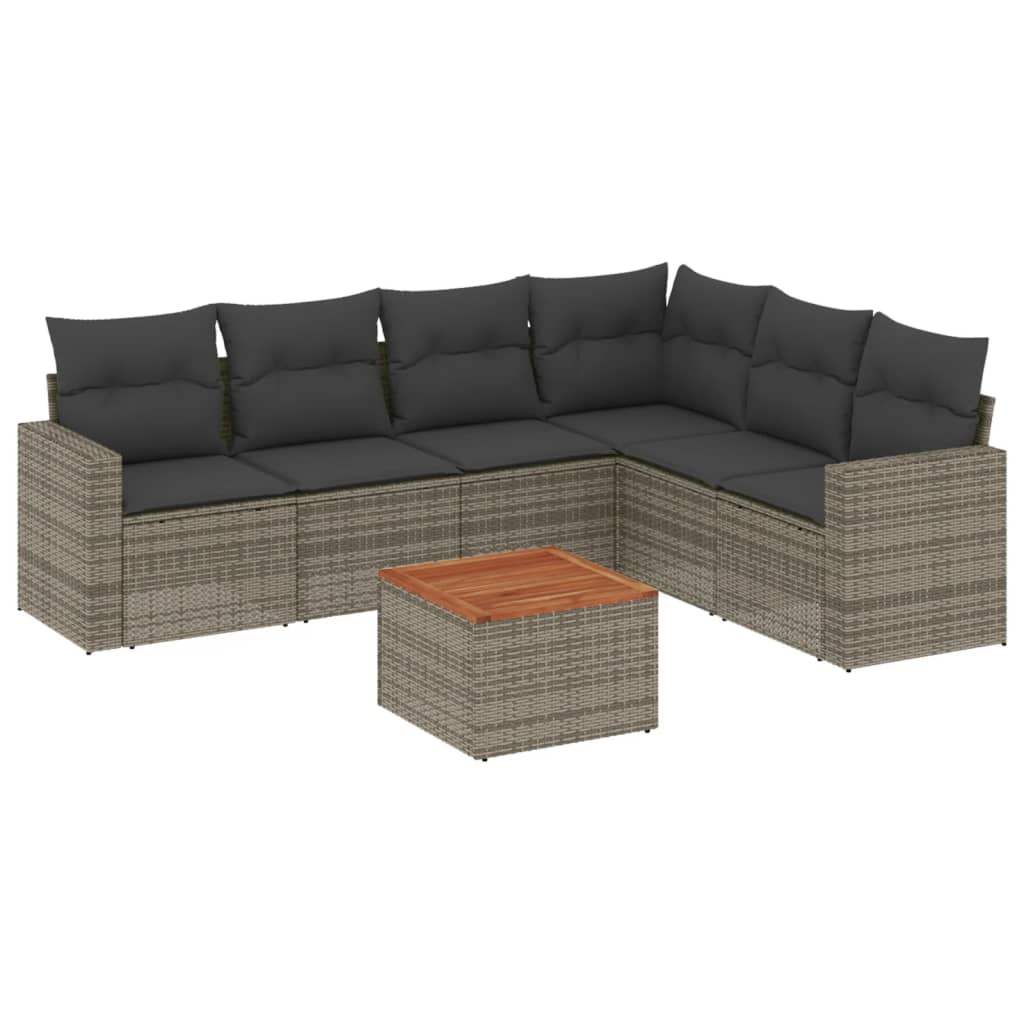 Set Divani da Giardino 7 pz con Cuscini Grigio in Polyrattan - homemem39