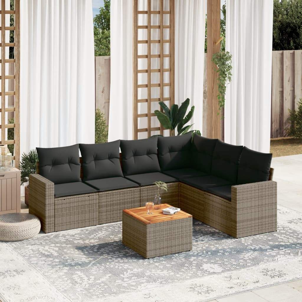 Set Divani da Giardino 7 pz con Cuscini Grigio in Polyrattan - homemem39