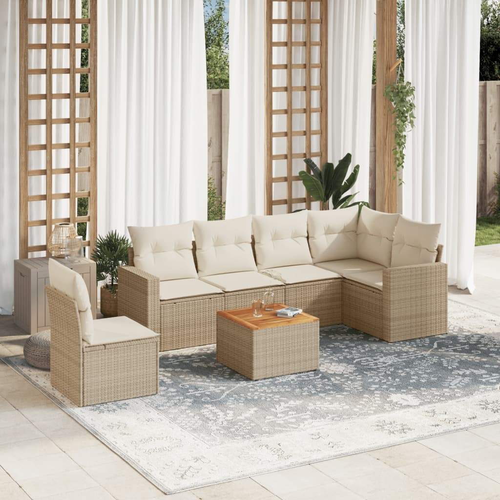 Set Divani da Giardino 7 pz con Cuscini Beige in Polyrattan - homemem39