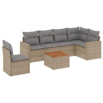 Set Divani da Giardino 7 pz con Cuscini Beige in Polyrattan - homemem39