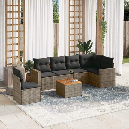 Set Divani da Giardino 7 pz con Cuscini Grigio in Polyrattan - homemem39