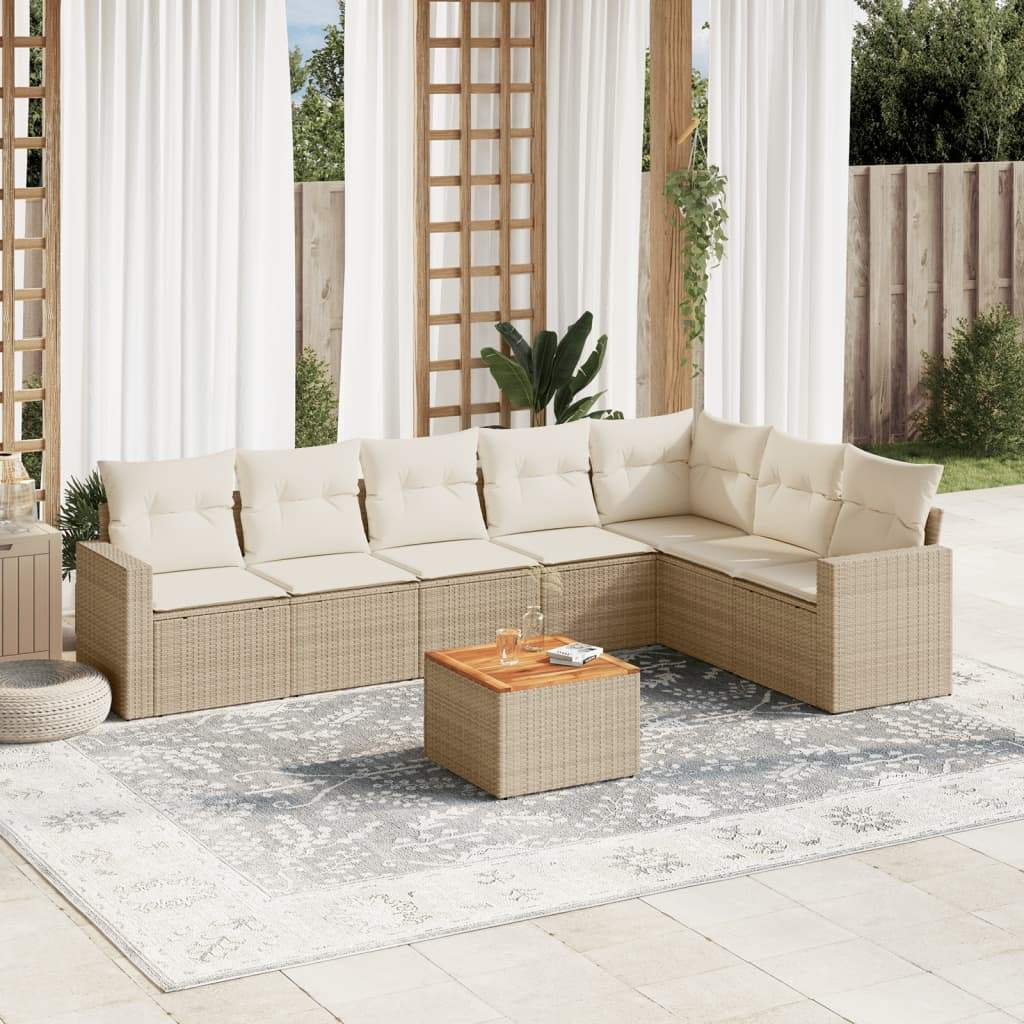 Set Divano da Giardino 8 pz con Cuscini Beige in Polyrattan - homemem39