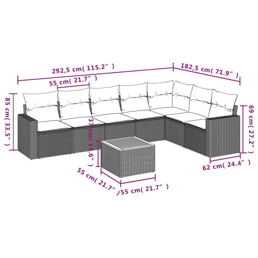 Set Divano da Giardino 8 pz con Cuscini Grigio in Polyrattan - homemem39