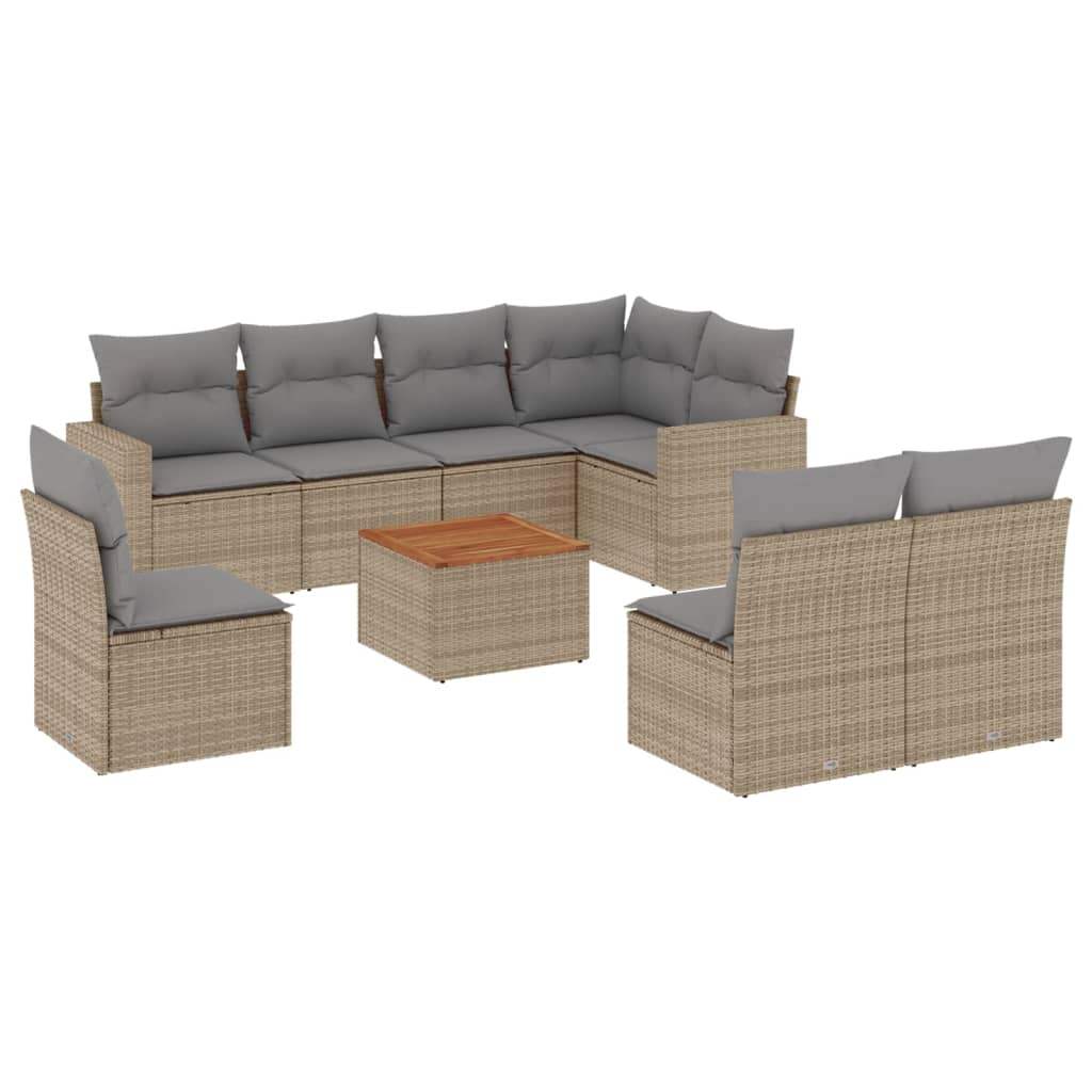 Set Divano da Giardino 9 pz con Cuscini Beige in Polyrattan - homemem39