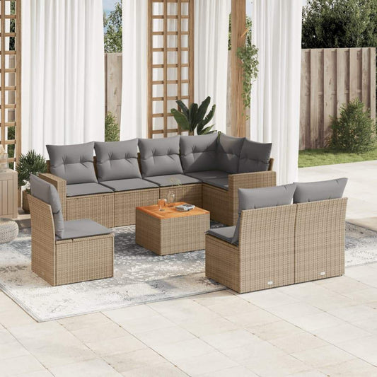Set Divano da Giardino 9 pz con Cuscini Beige in Polyrattan - homemem39