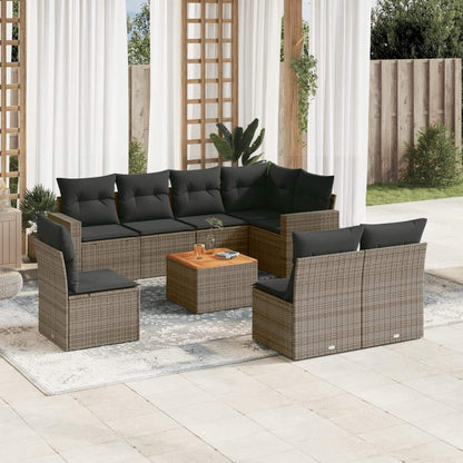 Set Divano da Giardino 9 pz con Cuscini Grigio in Polyrattan - homemem39