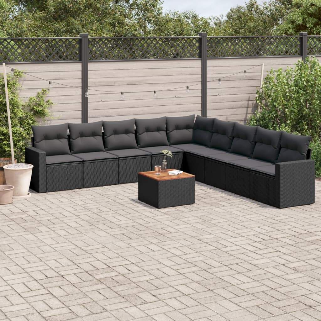 Set Divani da Giardino 10pz con Cuscini in Polyrattan Nero - homemem39
