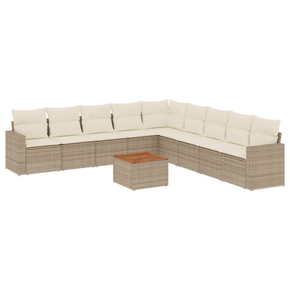 Set Divano da Giardino 10 pz con Cuscini Beige in Polyrattan - homemem39