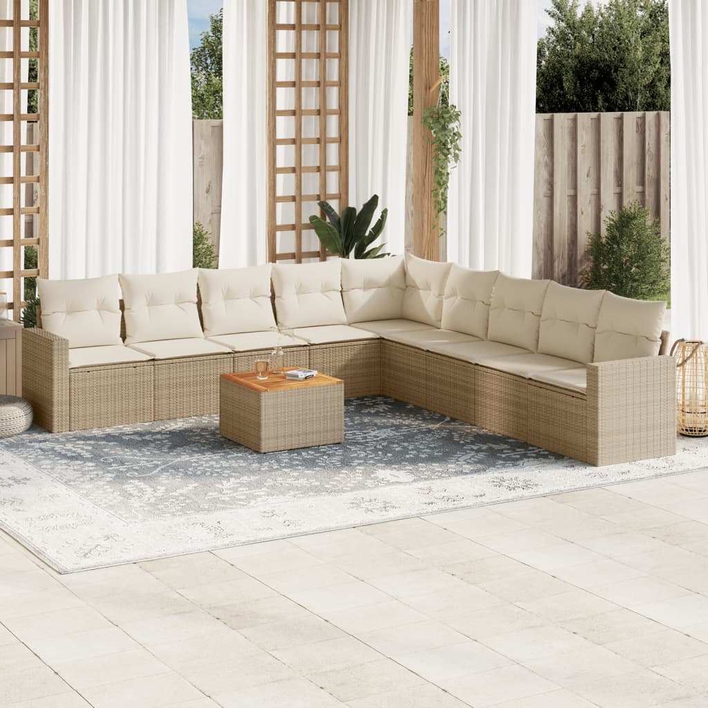 Set Divano da Giardino 10 pz con Cuscini Beige in Polyrattan - homemem39