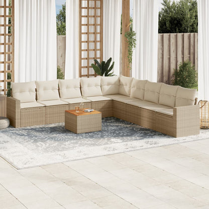 Set Divano da Giardino 10 pz con Cuscini Beige in Polyrattan - homemem39