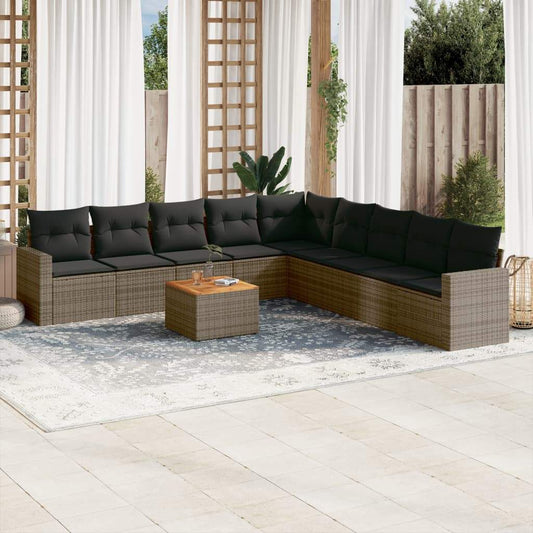 Set Divano da Giardino 10 pz con Cuscini Grigio in Polyrattan - homemem39