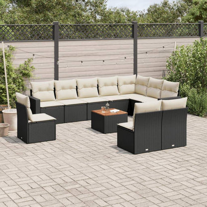 Set Divani da Giardino 11 pz con Cuscini in Polyrattan Nero - homemem39