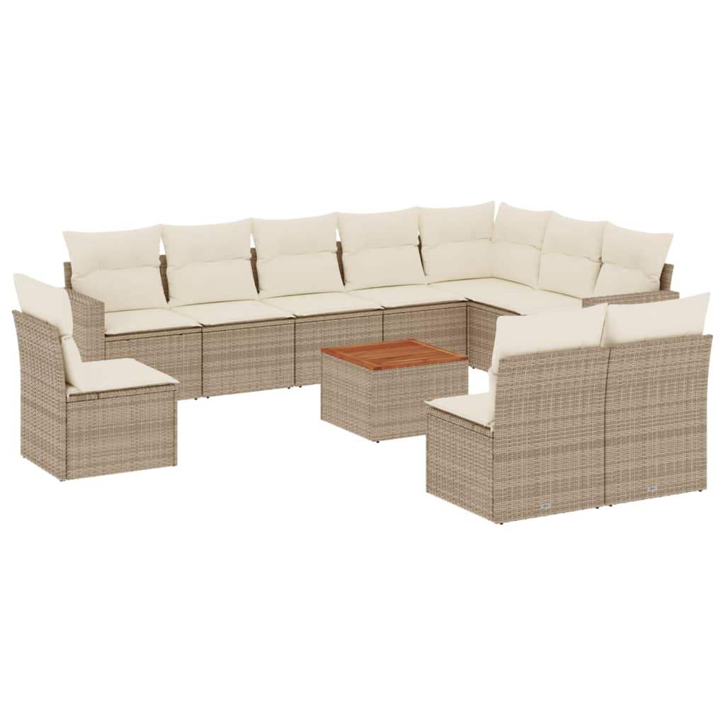 Set Divani da Giardino 11 pz con Cuscini Beige in Polyrattan - homemem39
