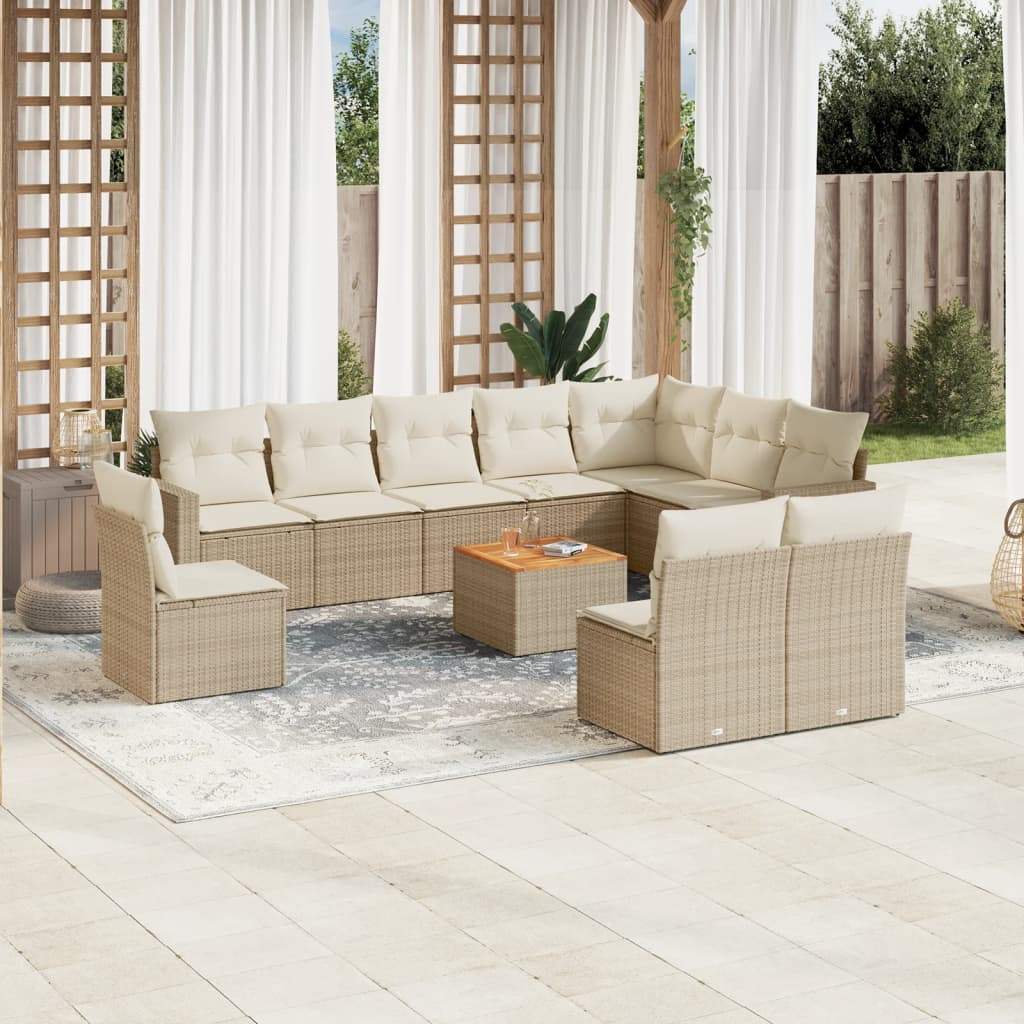 Set Divani da Giardino 11 pz con Cuscini Beige in Polyrattan - homemem39