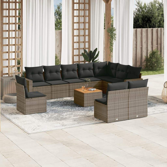 Set Divani da Giardino 11 pz con Cuscini in Polyrattan Grigio - homemem39