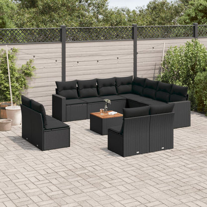 Set Divani da Giardino 12 pz con Cuscini Nero in Polyrattan - homemem39