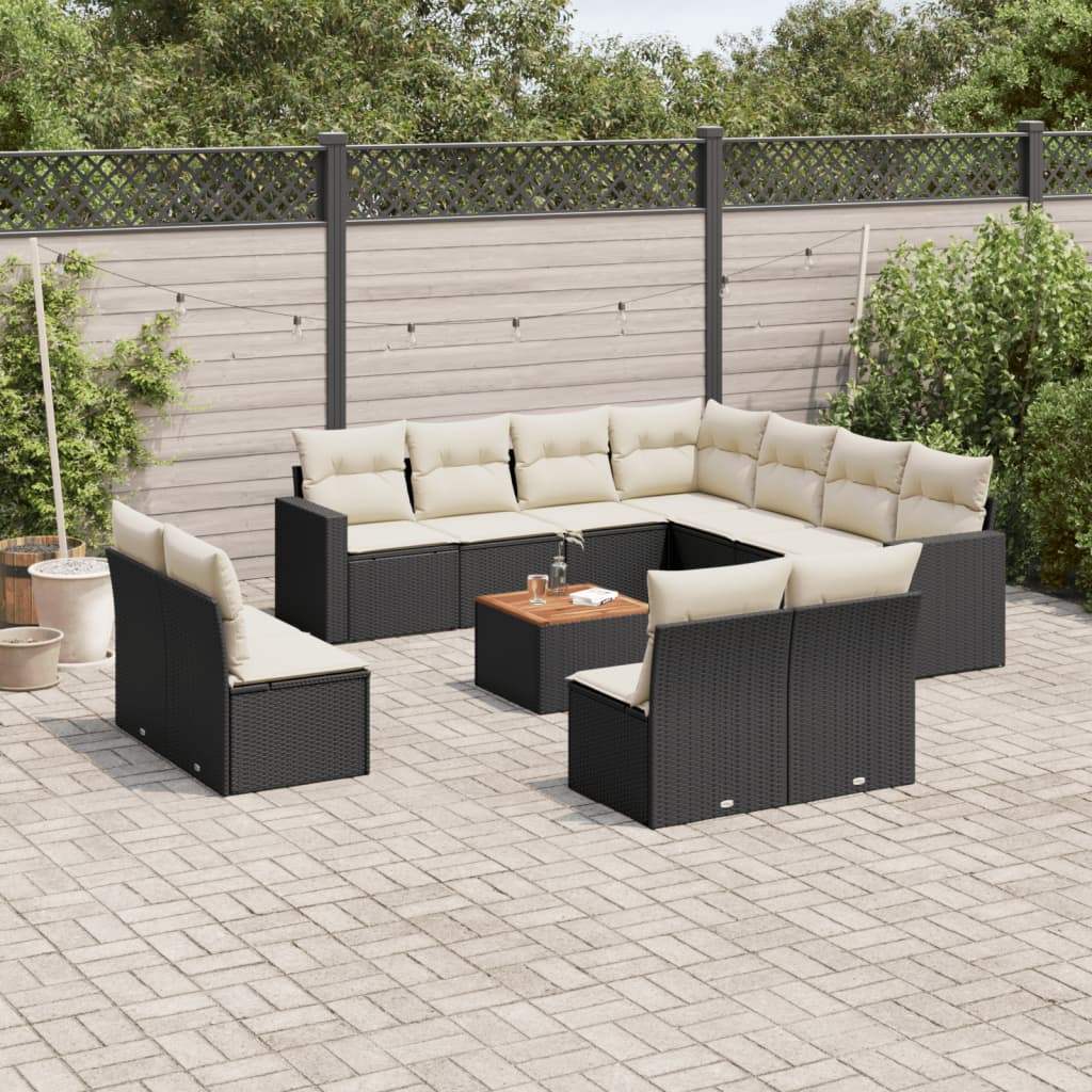 Set Divani da Giardino 12 pz con Cuscini Nero in Polyrattan - homemem39