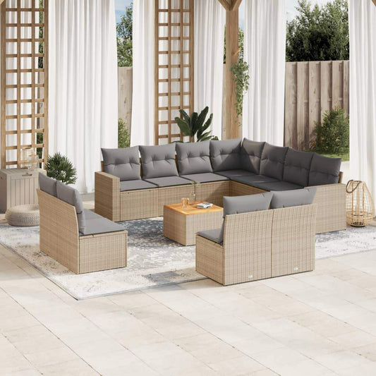 Set Divani da Giardino 12 pz con Cuscini Beige in Polyrattan - homemem39