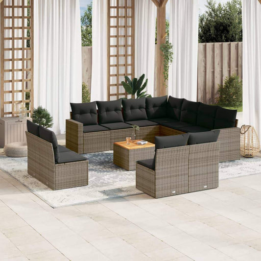 Set Divani da Giardino 12 pz con Cuscini Grigio in Polyrattan - homemem39