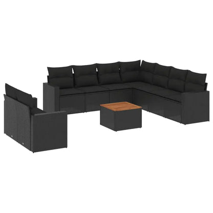 Set Divani da Giardino 10pz con Cuscini in Polyrattan Nero - homemem39