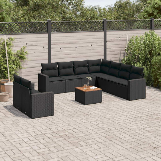Set Divani da Giardino 10pz con Cuscini in Polyrattan Nero - homemem39