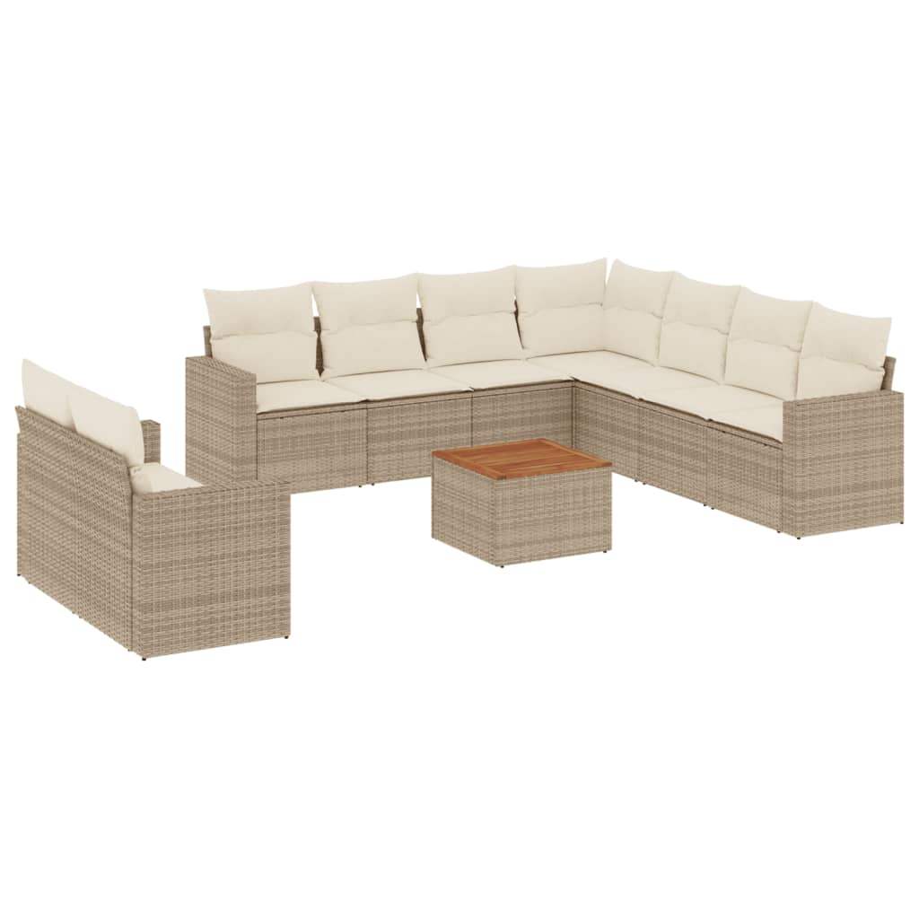 Set Divano da Giardino 10 pz con Cuscini Beige in Polyrattan - homemem39