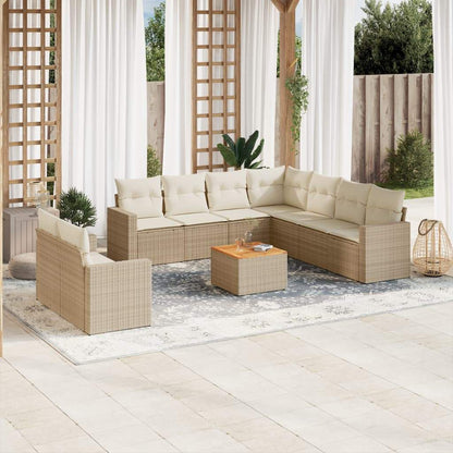 Set Divano da Giardino 10 pz con Cuscini Beige in Polyrattan - homemem39