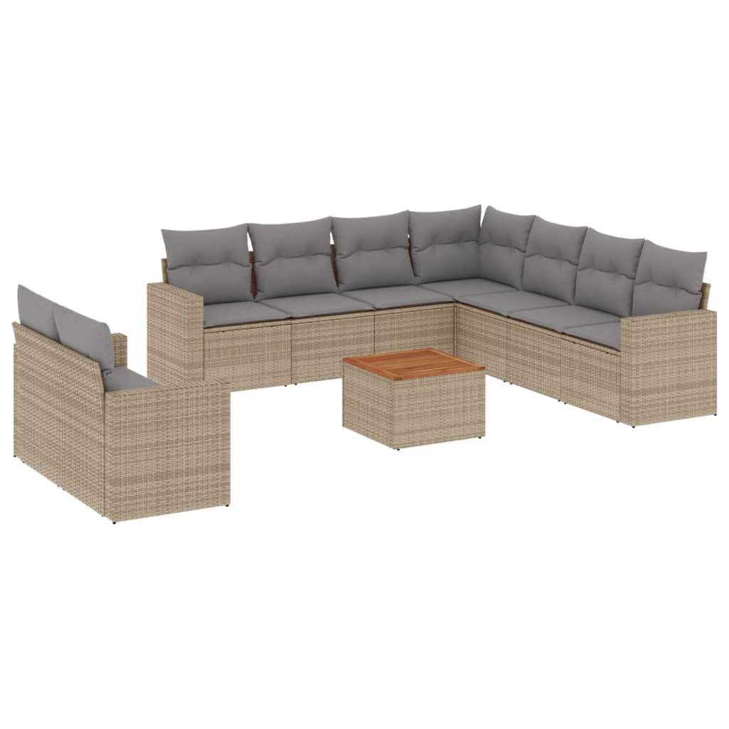 Set Divano da Giardino 10 pz con Cuscini Beige in Polyrattan - homemem39