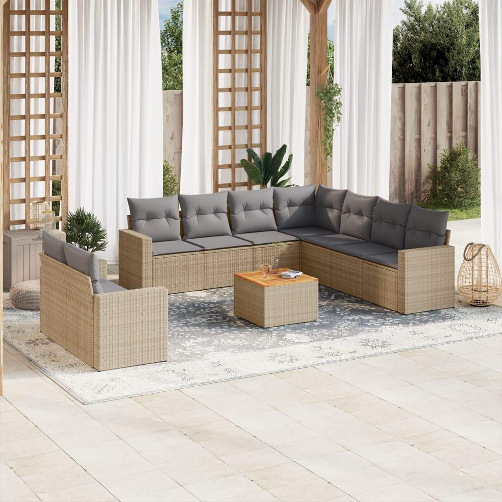 Set Divano da Giardino 10 pz con Cuscini Beige in Polyrattan - homemem39