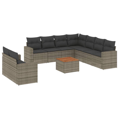 Set Divano da Giardino 10 pz con Cuscini Grigio in Polyrattan - homemem39