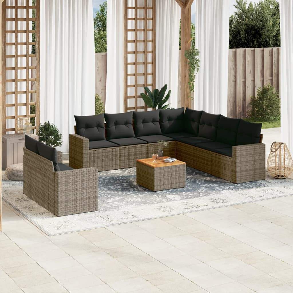 Set Divano da Giardino 10 pz con Cuscini Grigio in Polyrattan - homemem39