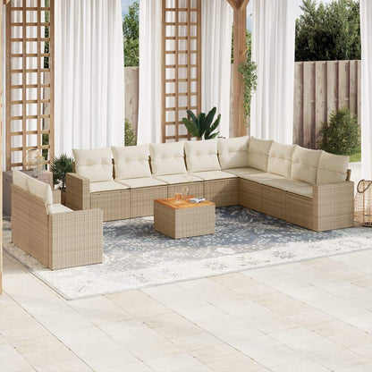 Set Divani da Giardino 11 pz con Cuscini Beige in Polyrattan - homemem39