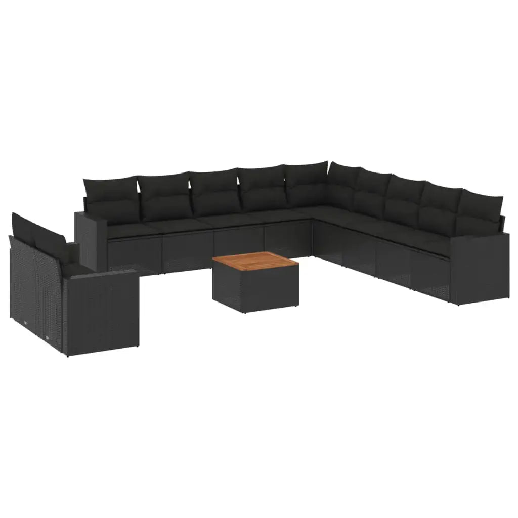 Set Divani da Giardino 12 pz con Cuscini Nero in Polyrattan - homemem39