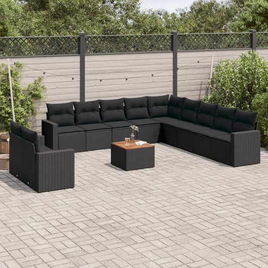 Set Divani da Giardino 12 pz con Cuscini Nero in Polyrattan - homemem39